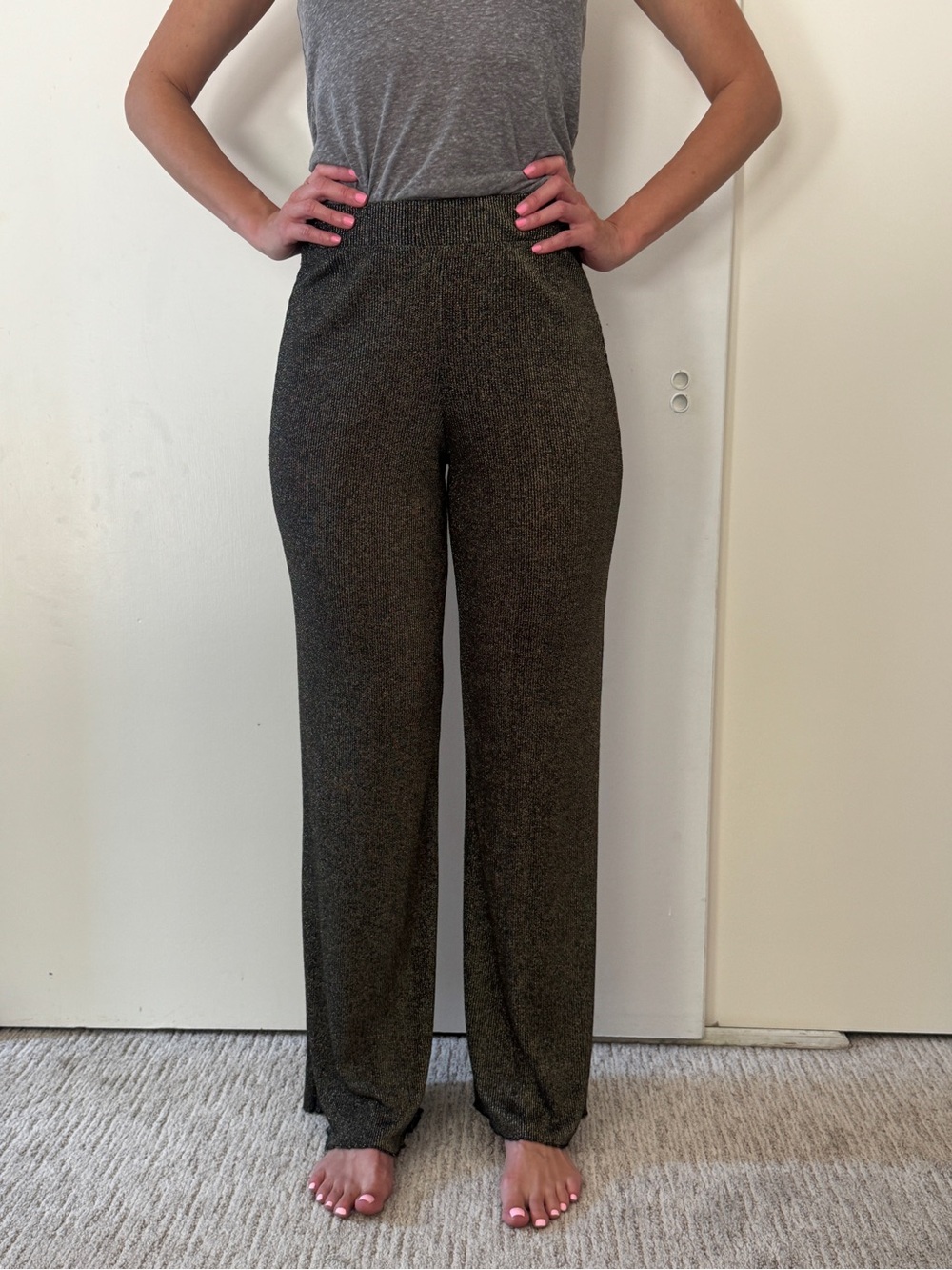 Zara Metallic Knit Wide-Leg Pants in Black and Gold